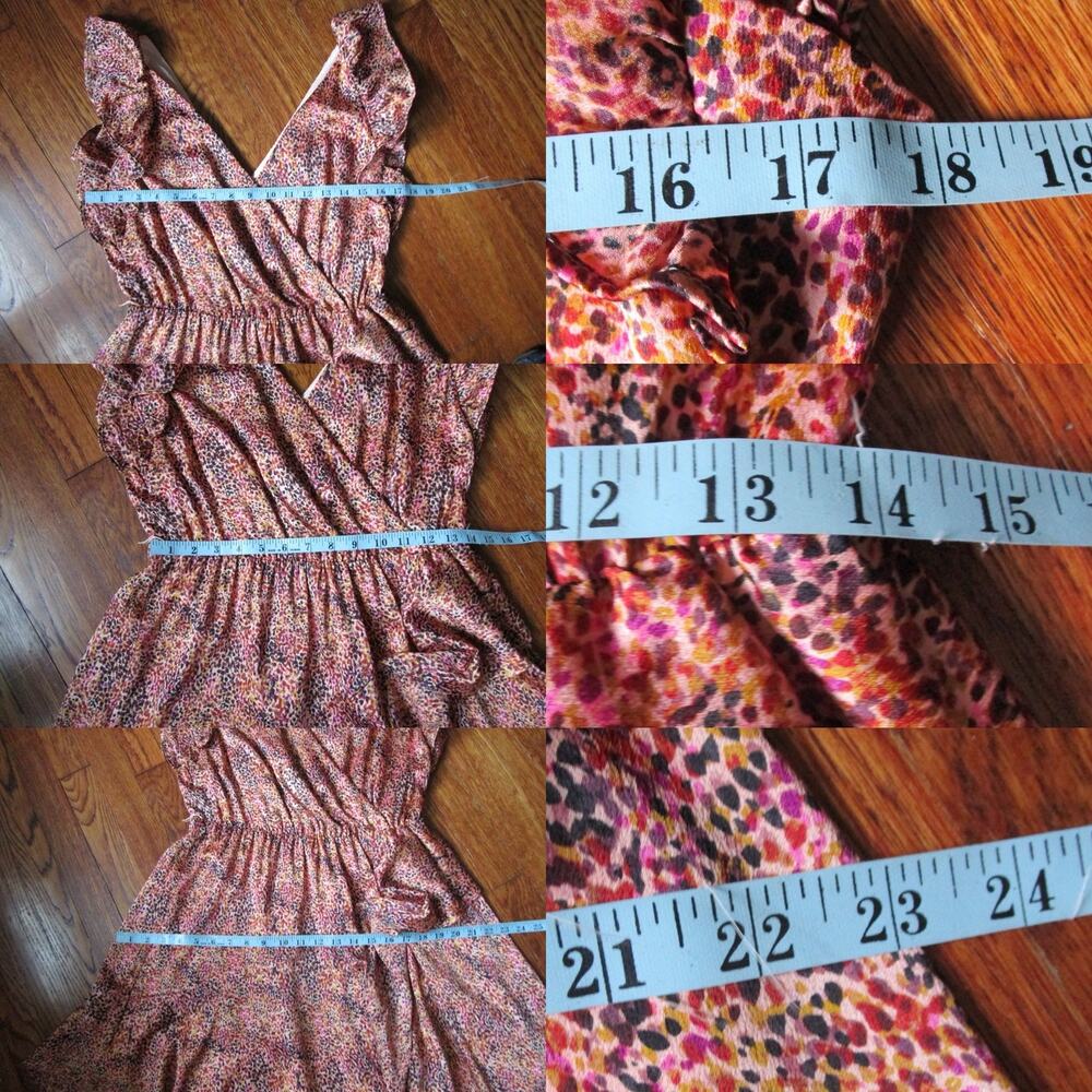 Express Pink Abstract Print Ruffle Faux Wrap Dress Size S/M - Picture 10 of 17